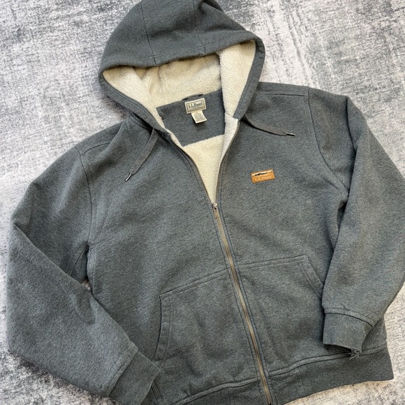 L.L. Bean Other - LL Bean Sweatshirt Mens Medium Gray Katahdin Iron Works Sherpa Fleece Zip Hoodie